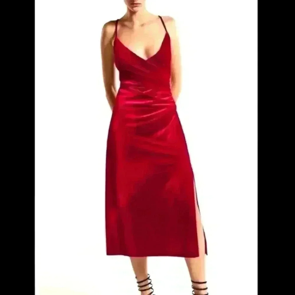 NWT Zara Pleated Velvet Dress - Picture 5 of 8